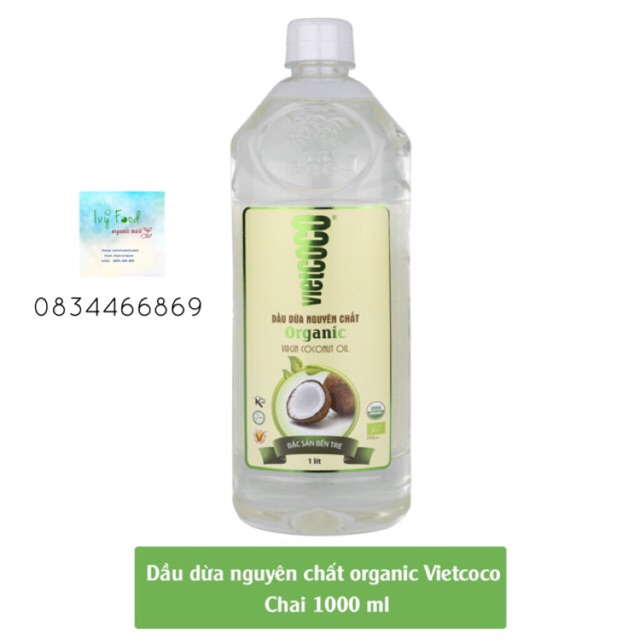 Dầu dừa nguyên chất organic VIETCOCO chai 1L DATE 01/06/2021