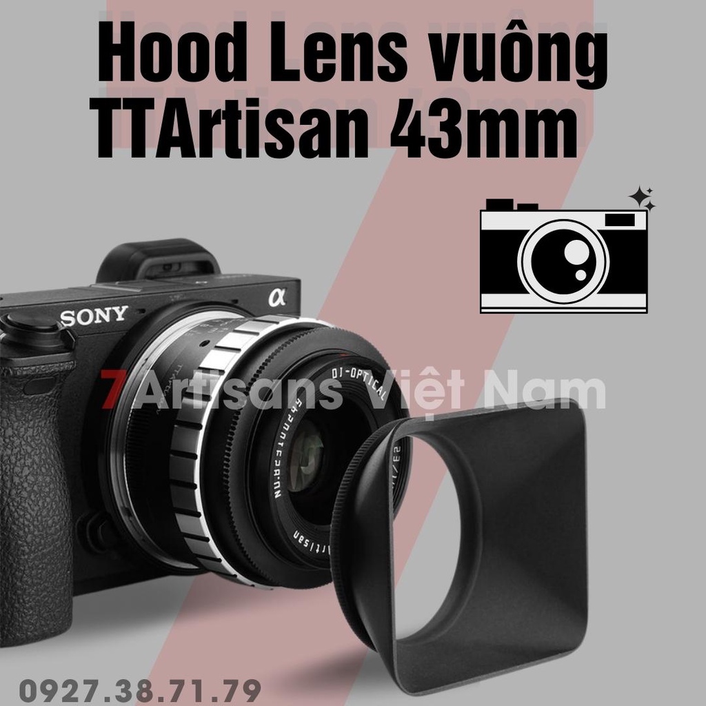 [SẴN] Hood vuông 43mm cho lens TTArtisan 23mm F1.4 và Fujfilm 35mm F2, 23mm F2 - Square Hood for TTArtisan 23mm F/1.4