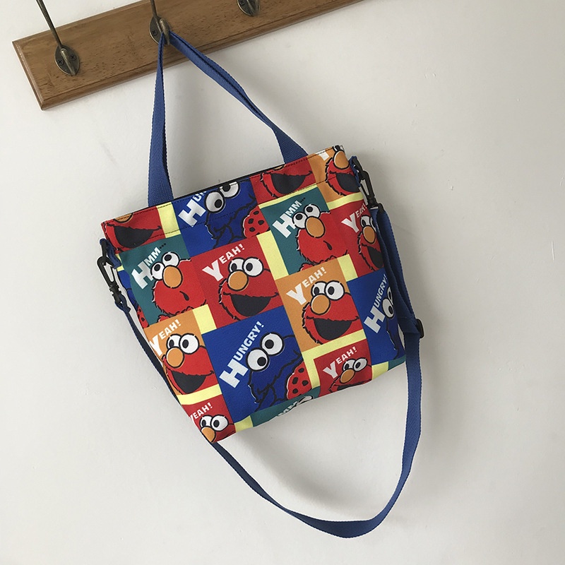 Túi Đeo Vai Bằng Vải Bạt Sức Chứa Lớn In Hình Sesame Street Dễ Thương Thời Trang Mùa Hè Dành Cho Nữ Sinh