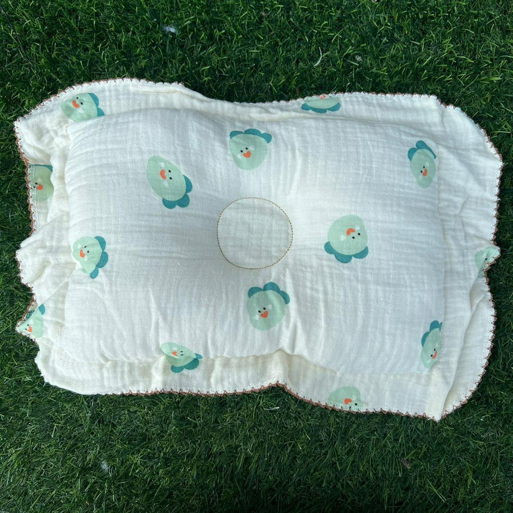Gối xô muslin, Gối xô bông có lõm định hình chống méo đầu cho bé phù hợp bé từ 0-1 tuổi