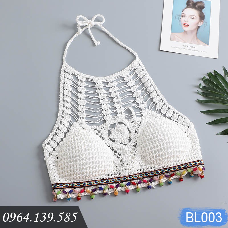 Áo bikini len móc đi biển cực xinh, sợi len cotton dai khỏe, thoáng mát, hàng đẹp giá tốt, mẫu mới 2022 | BL003