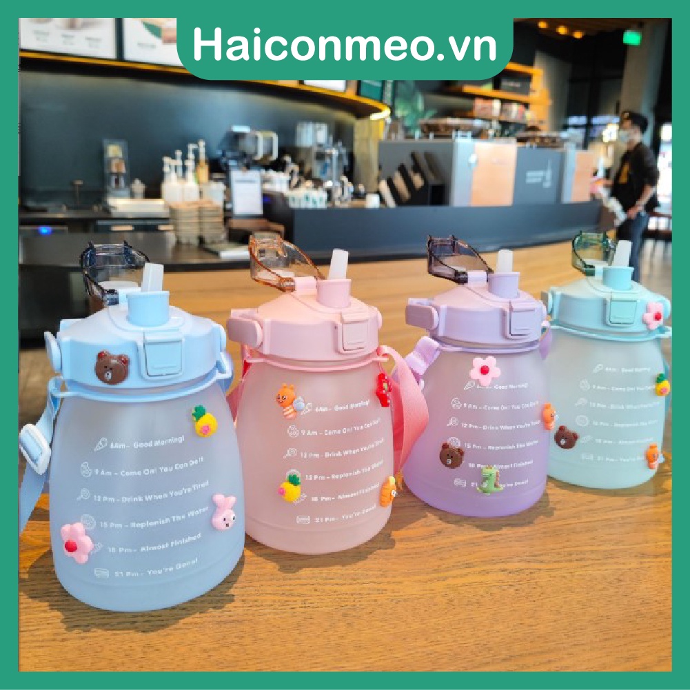 Bình đựng nước cho bé an toàn kèm ống hút và dây đeo tiện lợi 1200ml