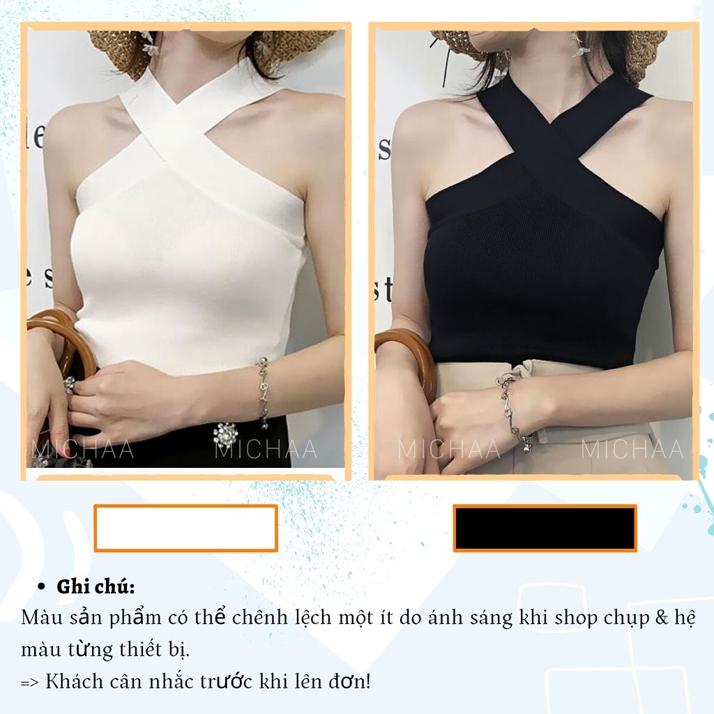 Áo Croptop YẾM 2 DÂY ĐẮP CHÉO BẢN TO Nữ Thun Gân, Áo Chéo Cổ - MICHAA