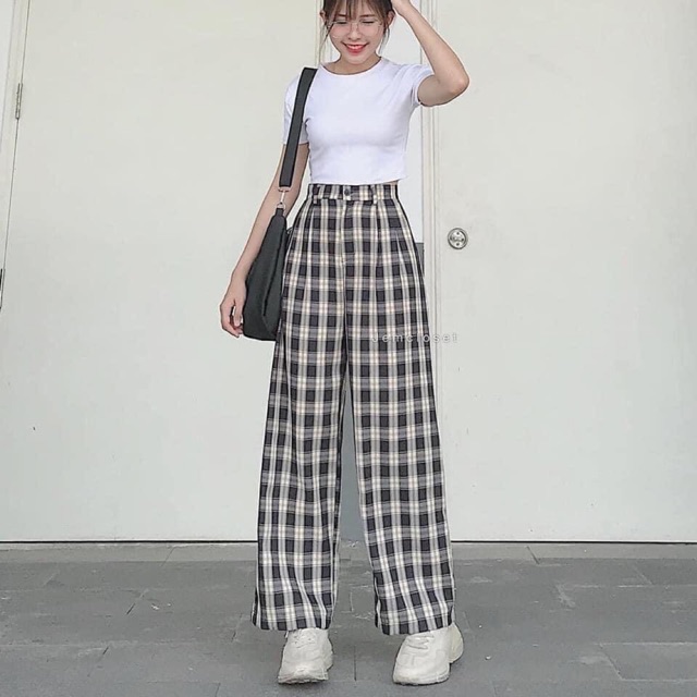Set bộ áo crotop quần kẻ siêu trend