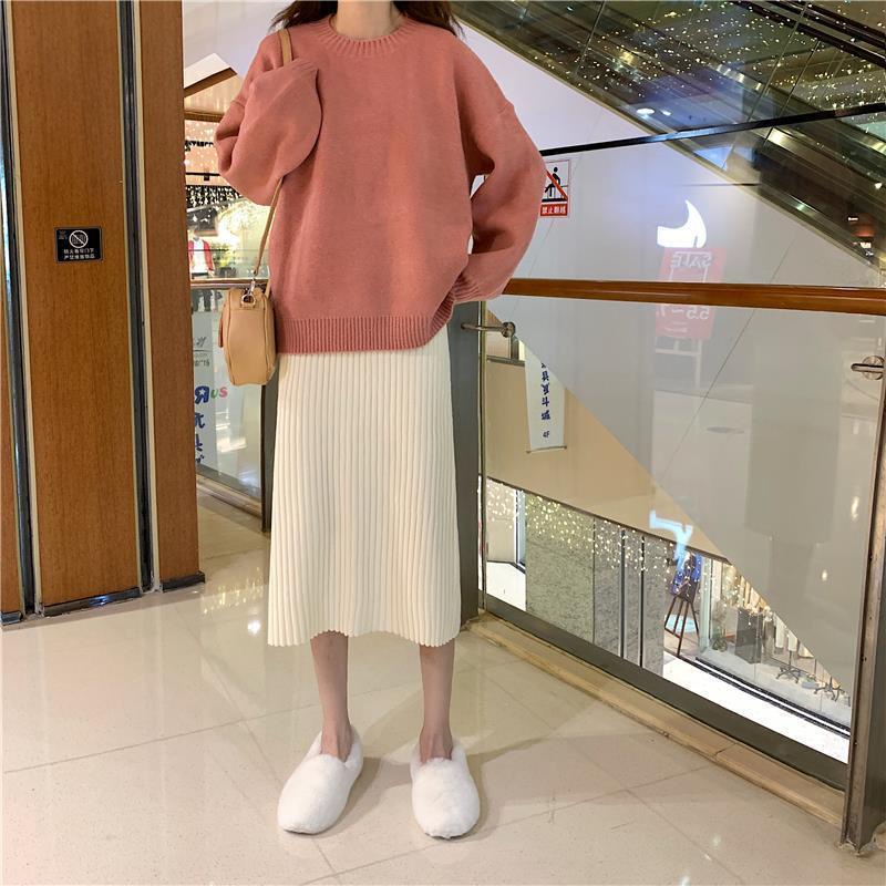 Chân váy len chữ A lưng cao đàn hồi thời trang mùa đông dành cho nữ