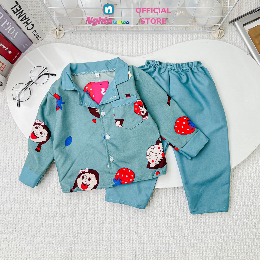 Đồ bộ pijama dài tay họa tiết chất thô đũi cho bé trai bé gái NGHĨA BABY dành cho bé từ 8kg-20kg