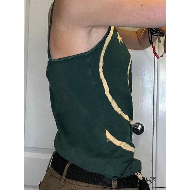 Áo Thun Hai Dây Hở Lưng Dáng Ôm In Họa Tiết Ngôi Sao Thời Trang Mùa Hè Cho Nữ