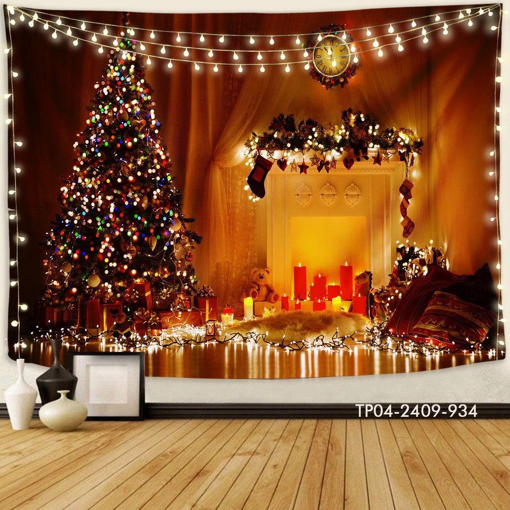 Tranh vải treo tường IN 3D trang trí NOEL Giáng Sinh, MERRY CHRISMAS, vải treo tường decor, [TẶNG móc treo, miếng dán ]