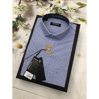 [OWEN SALE MẪU MỚI 2020] ÁO SƠ MI NAM CỘC TAY MÀU XANH ĐẬM DOBBY AR20626