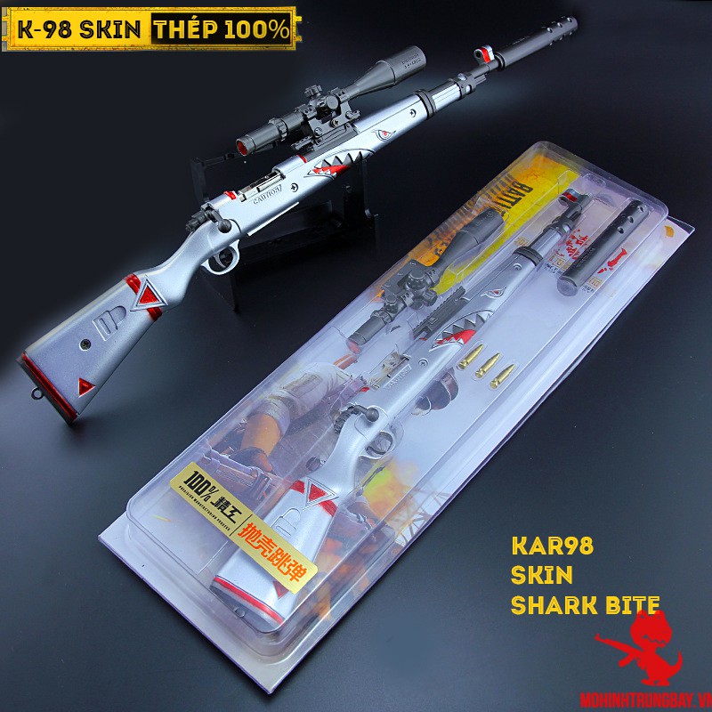 Mô HÌnh PUBG Kar98 Skin Shark Bite Max Size Cao Cấp Tặng Kèm Kệ Trưng Bày 19cm