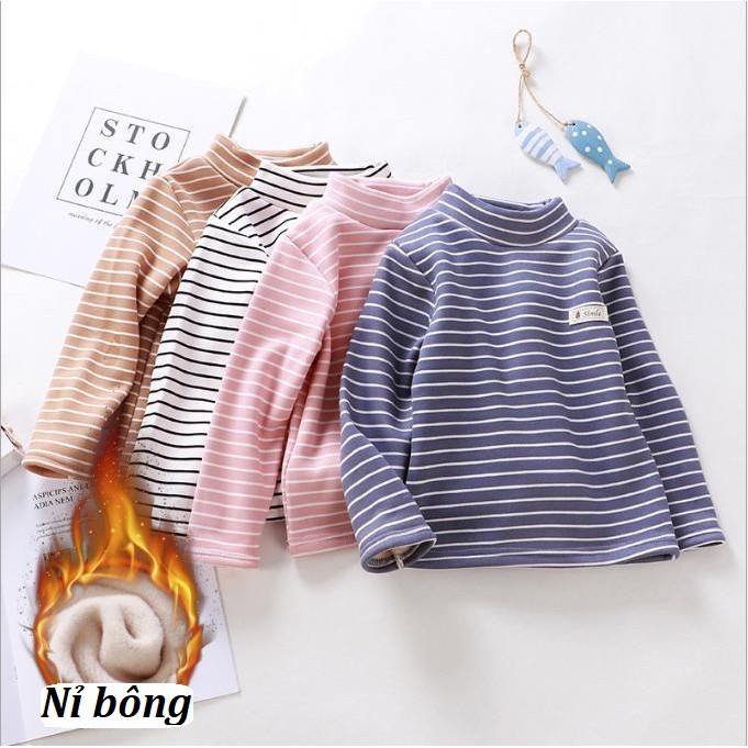 Áo nỉ dài tay, áo cotton thu đông kẻ ngang phong cách Hàn Quốc cho bé trai, gái