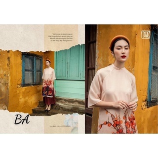 Áo dài cách tân hình mâm ngũ quả vải tơ 2 lớp