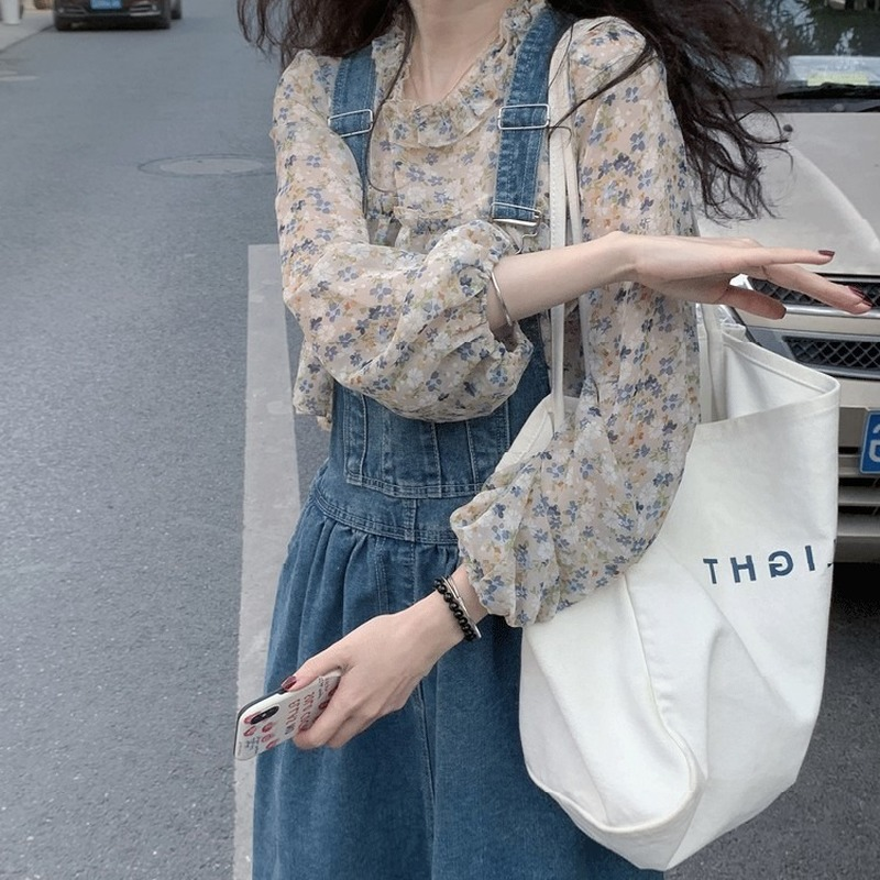 Áo voan 210512 áo tay dài cổ tròn in họa tiết phong cách Hàn Quốc cho nữ | BigBuy360 - bigbuy360.vn
