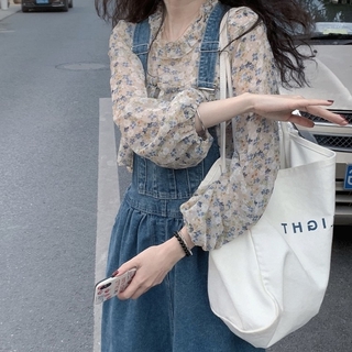CCVN Áo voan 210512 áo tay dài cổ tròn in họa tiết phong cách Hàn Quốc cho nữ