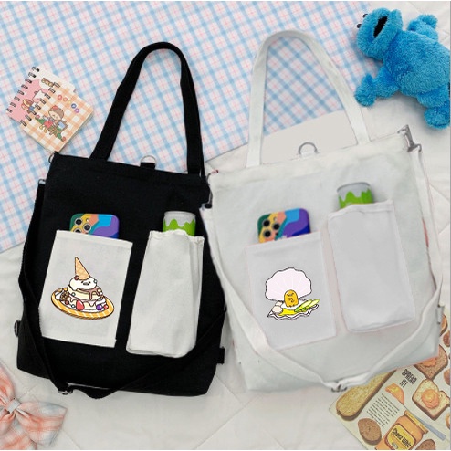 Túi Vải Tote Kiêm Balo avocado TBL1 quả bơ trà sữa trứng lười yakult hoa cúc GD bò sữa gudetama shiba roro jump