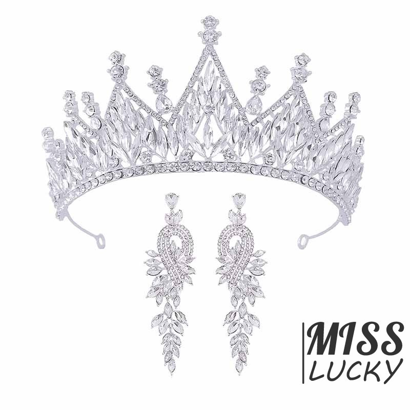 Vương miện và bông tai cô dâu đính đá sang trọng ấn tượng