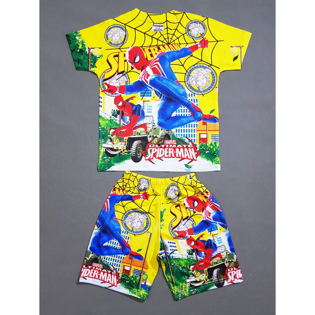 Bộ thun cotton Thái lạnh in hoạt hình người nhện spiderman