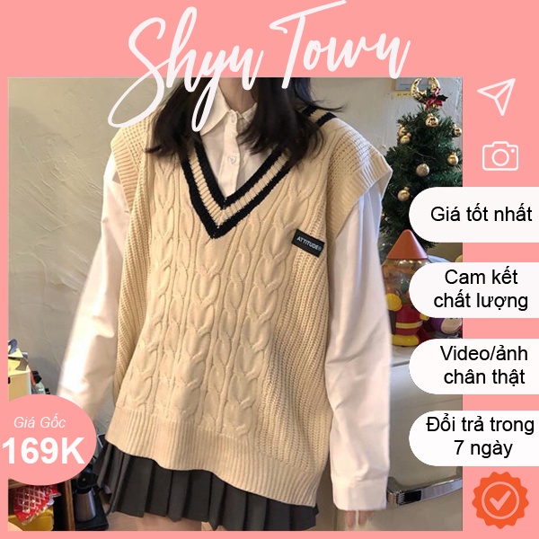Áo Gile len cổ chữ V hoạ tiết dây thừng dáng rộng phong cách Hàn Quốc, Áo vest len cổ V hàng order QC [Sẵn Hàng]