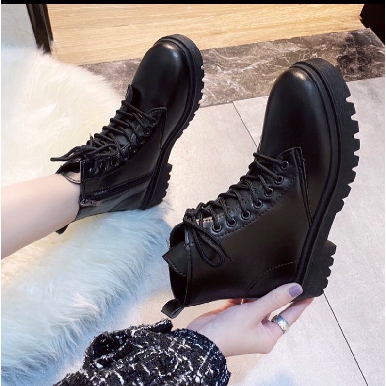 [MÃ CHAOC2022 giảm 5k] Bốt kéo khóa đen trơn da mềm ulzzang (hàng đẹp) - Hình thật ở cuối