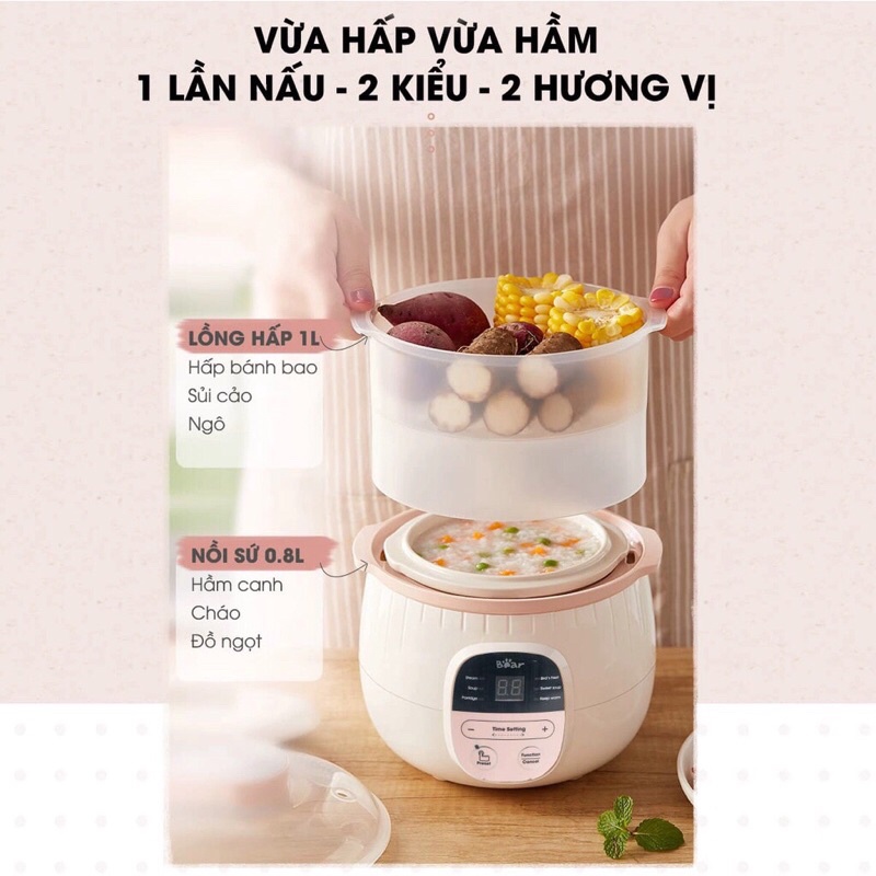 Nồi nấu cháo chậm ninh hầm cách thuỷ cho bé Chính Hãng Bear (Bản quốc tế) bảo hành 18 tháng.