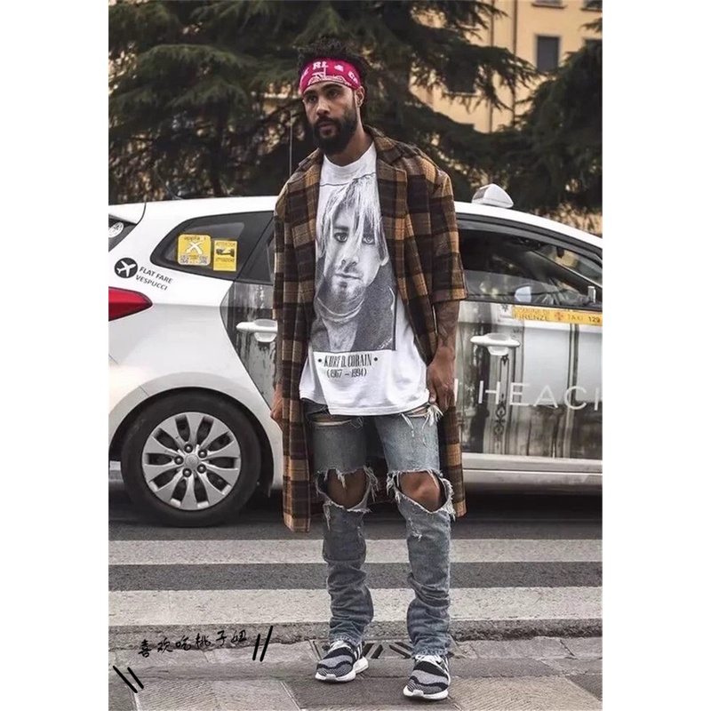 Áo Thun Tay Ngắn Dáng Rộng Cổ Điển Đường Phố Hình FEAR OF GOD rock nirvana angel Phong Cách Đường Phố Thường Ngày Cho Nam Và Nữ