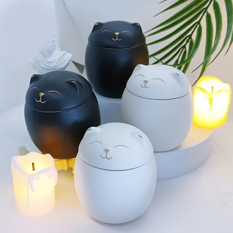 Bình Đựng Tro Cốt Thú Cưng Hình Mèo Màu Đen Thủ Công Dùng Làm Phụ Kiện Trang Trí