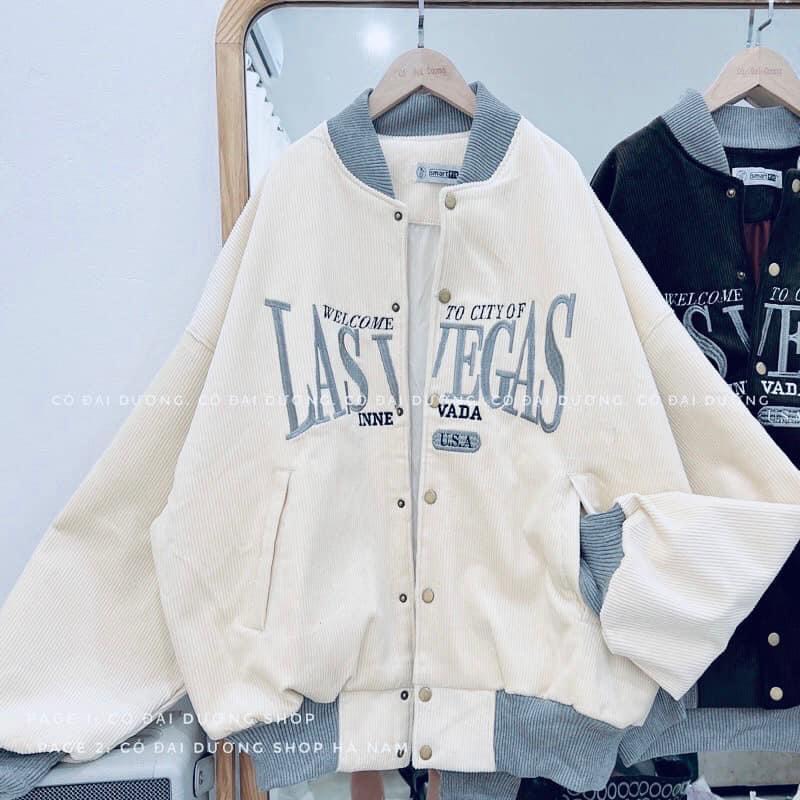 Áo Khoác Nữ Nhung Tăm Thêu Chữ LAS UNISEX, Áo Bomber Nữ Siêu chất