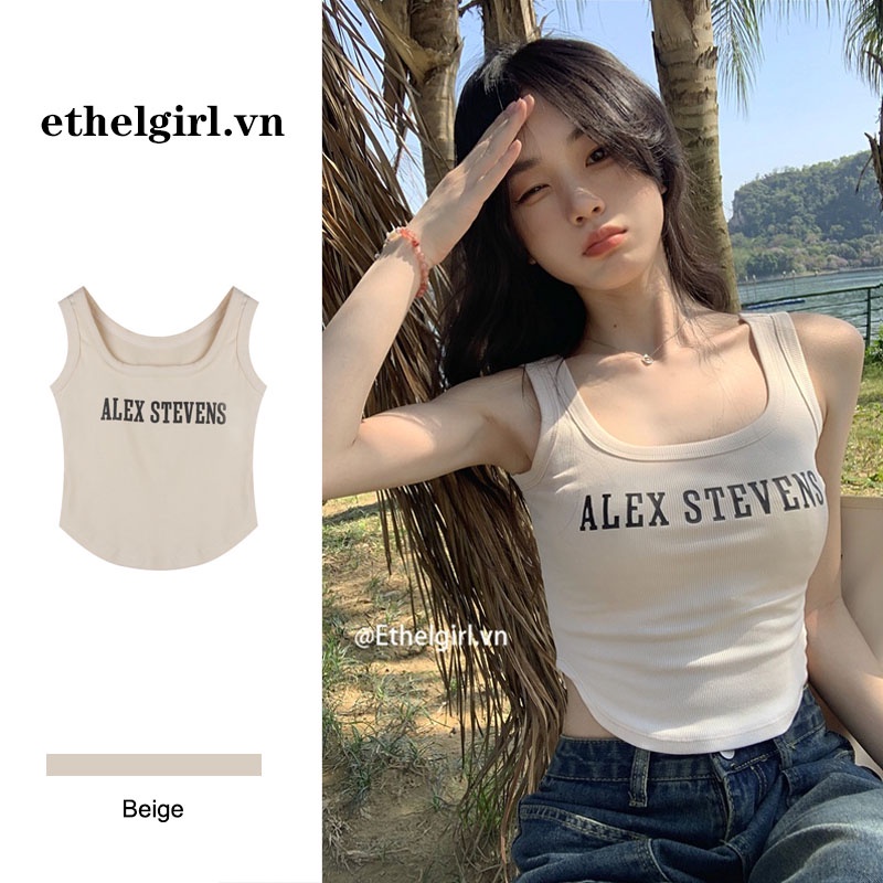 Áo Croptop Sát Nách Hoạ Tiết Chữ Thiết Kế Độc Đáo Cho Nữ