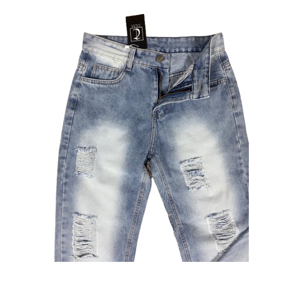 Quần jean nam rách gối ống suông màu xanh chất bò cao cấp cực đẹp rin trơn form rộng TILAA FASHION QJ04