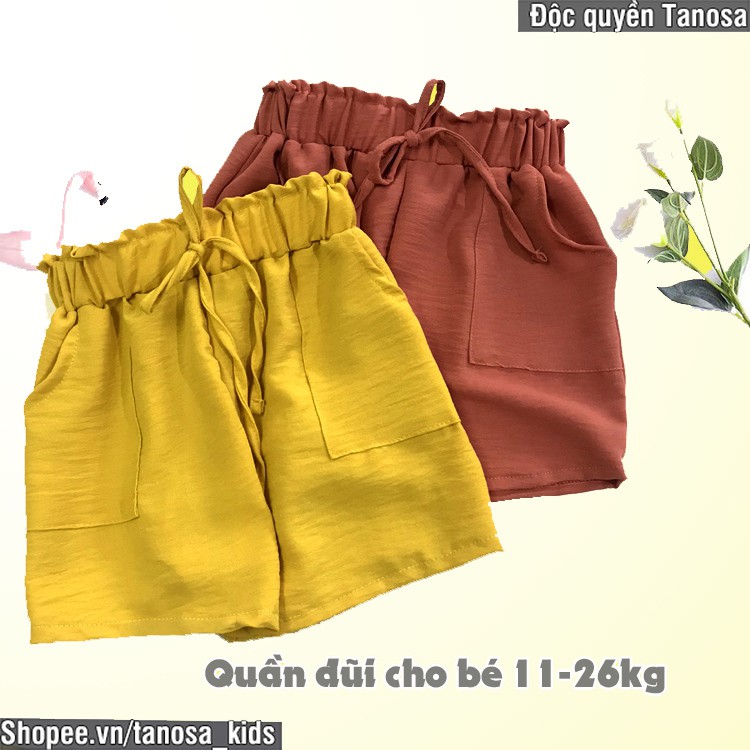 Quần short đùi bé gái Tanosa Kids mẫu mới Hè 2021 chất đũi mát thắt nơ điệu đà size 12-27kg