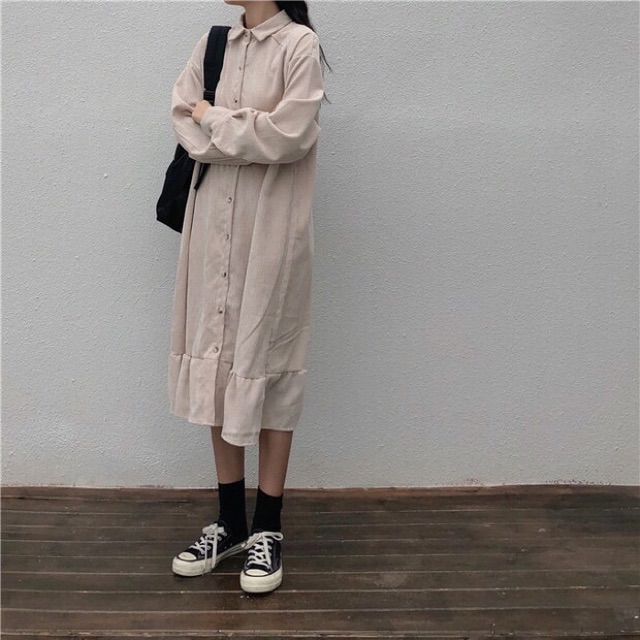 [ Sẵn ] Đầm ulzzang vải nhung cổ polo tay dài đuôi cá (có ảnh thật) | BigBuy360 - bigbuy360.vn