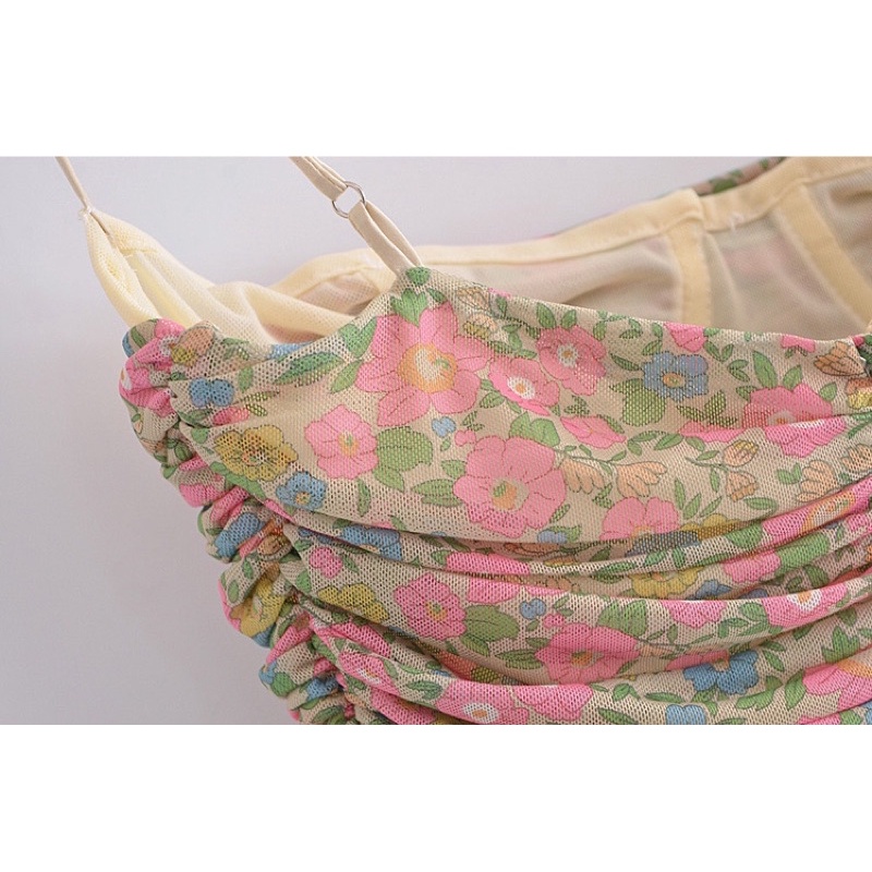 Váy body hai dây hoa nhí bo nhún