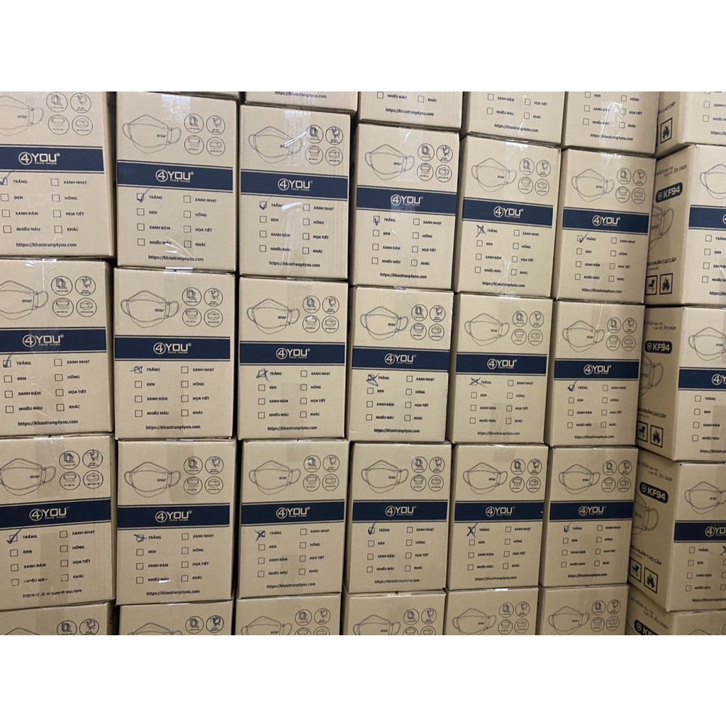 Thùng 300 CÁI khẩu trang màu TRẮNG 4 lớp KF94 kháng khuẩn, chống bụi mịn, công nghệ 4D Hàn Quốc