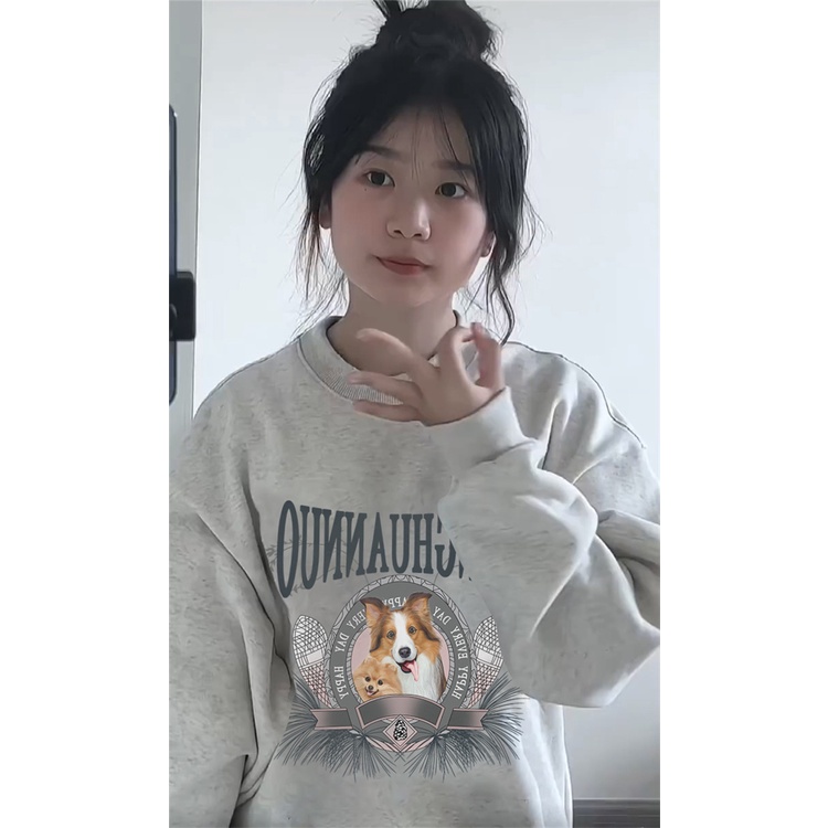 Áo hoodie Nữ Tay Dài Dáng Rộng In Hình Dễ Thương