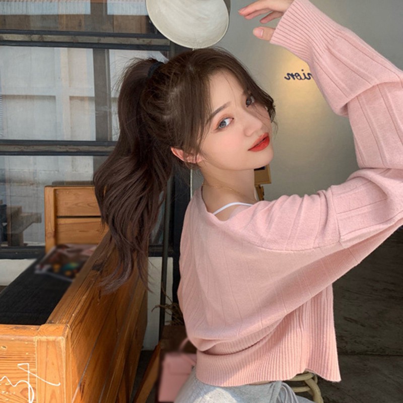 Áo Croptop Dệt Kim Tay Dài Cổ Chữ V Phong Cách Hàn Quốc | BigBuy360 - bigbuy360.vn