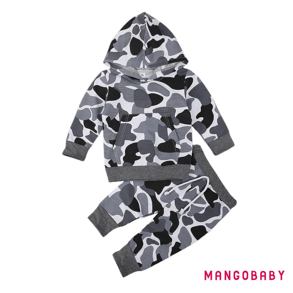 Set Áo Hoodies Có Nón Dài Tay + Quần Dài Lưng Thun Họa Tiết Camo Thời Trang Cho Bé Trai