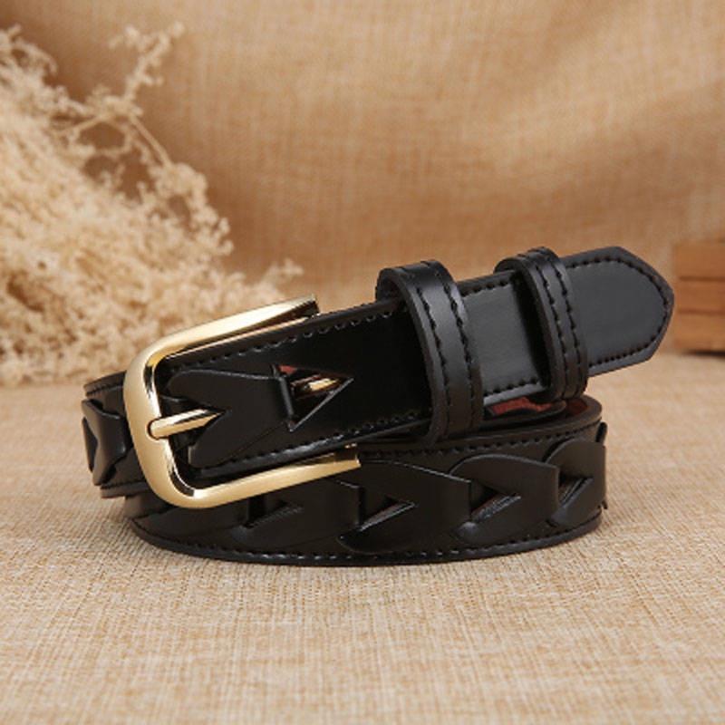 Thắt lưng nữ/ Women's hollow leather belt women's wide casual wild Korean version of the retro pin buckle ladies belt jeans with female decorative tide