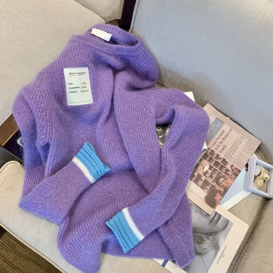 Áo Sweater Dệt Kim Mỏng Mềm Dáng Rộng Màu Tím Sữa Phong Cách Hàn Quốc Thời Trang Mùa Thu Cho Nữ