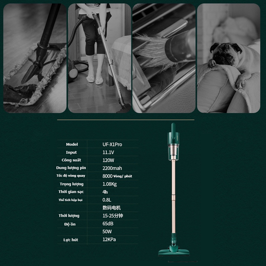 Máy hút bụi cầm tay Youfu UF-X1 chính hãng, máy hút bụi công suất lớn lực hút cực khỏe 16kPa, hút sàn,đệm,mọi ngóc ngách