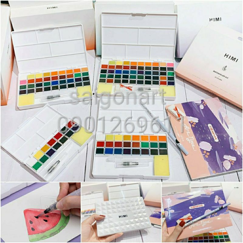 Màu Nước Dạng Nén, Set Đủ Dụng Cụ Watercolor Kit Himi Maya