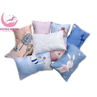 Gối cho bé sơ sinh 0 -10 tuổi vải Tencel gòn lông vũ nhân tạo, siêu mềm mát, êm,  hoạt tiết dễ thương