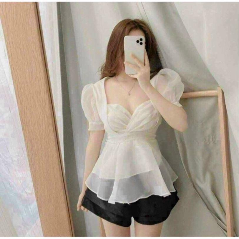 Đầm dự tiệc Set đồ nữ đi chơi, Set bộ áo tay voan quyến rũ kèm quần thời trang cao cấp YM003