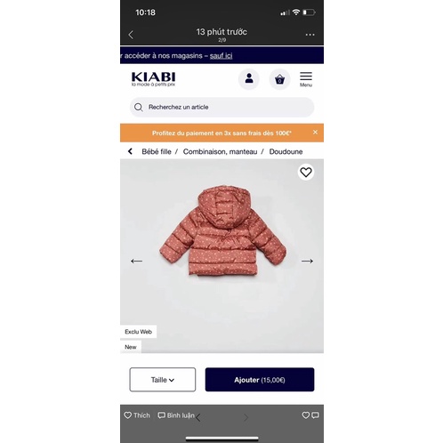 CHỐNG NƯỚC Áo Phao Có Mũ Dư Xịn Kiabi