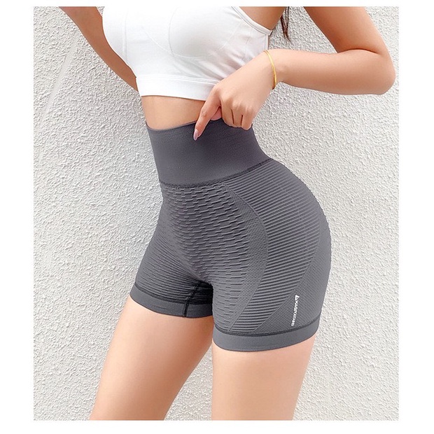 Quần đùi dệt kim cap lưng cao nữ có chun mông NAQIYAYABEI tập gym yoga aerobic zumba co giãn Bin Sports Q140-1