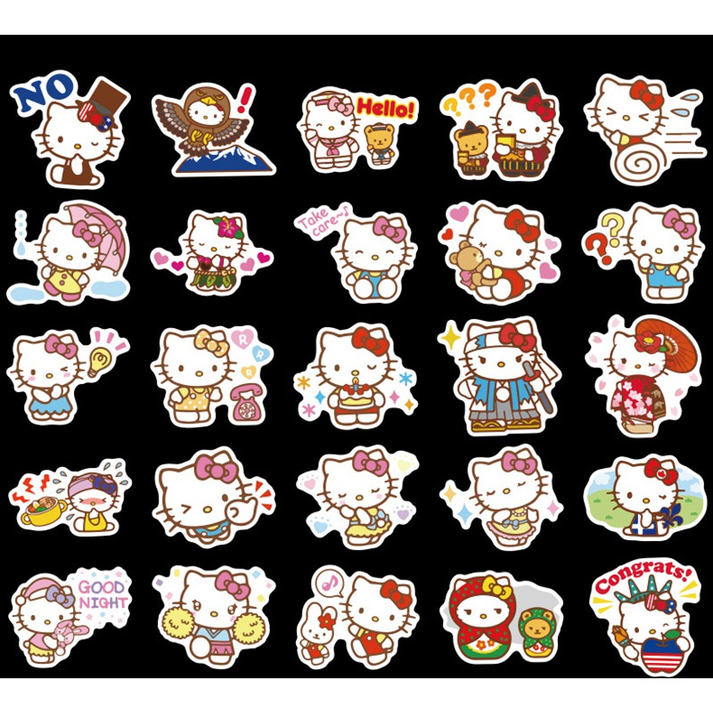Set 100 Hình Dán Hello Kitty Chống Thấm Nước Dùng Để Trang Trí