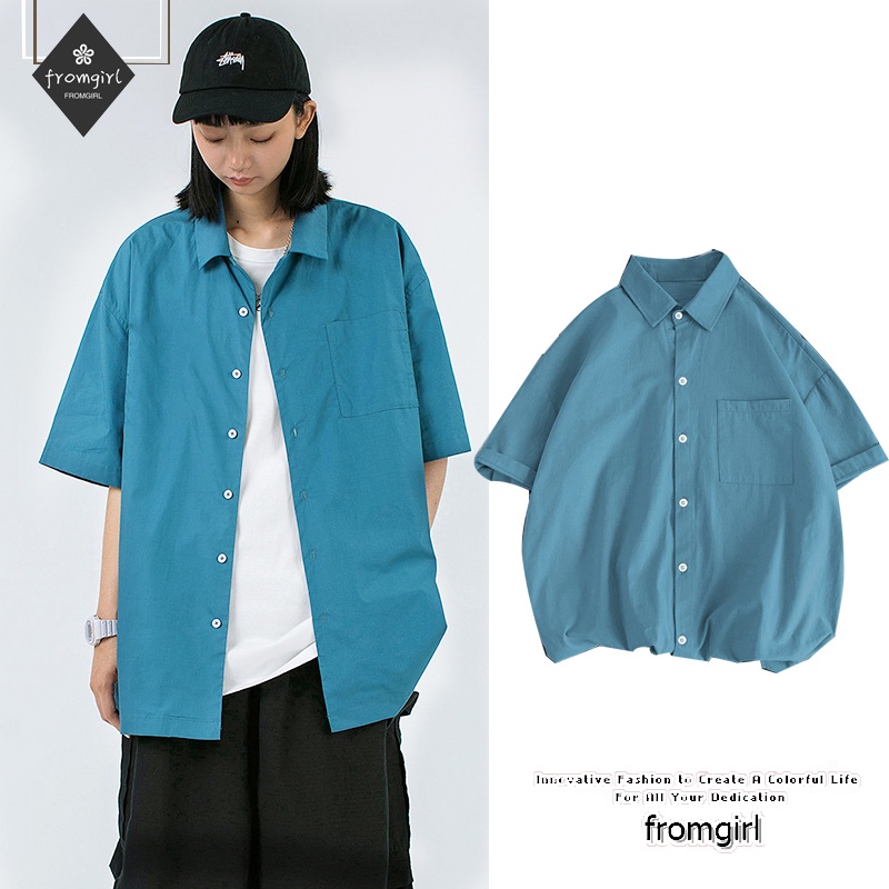 Áo Sơ Mi polo Tay Ngắn Dáng Rộng Thêu Họa Tiết Thời Trang Mùa Hè Cho Cặp Đôi