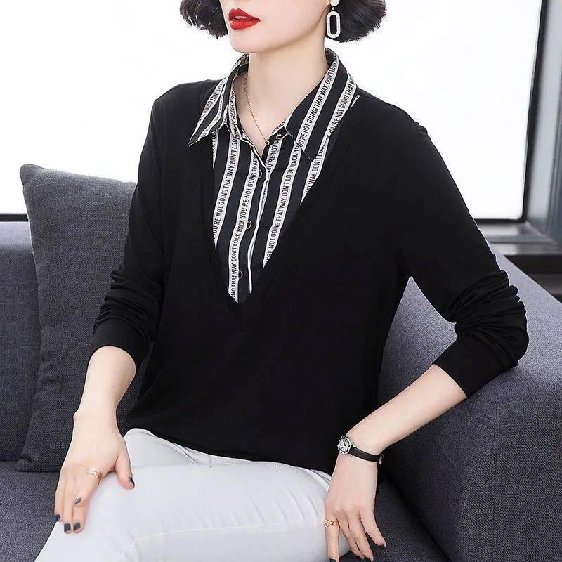 Áo thun tay dài dáng rộng thời trang cho phụ nữ trung niên