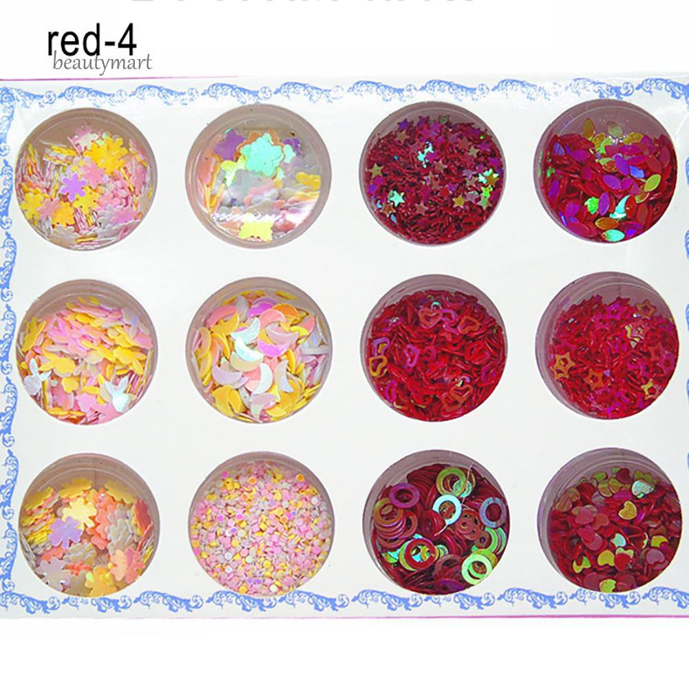 Bộ 12 hộp kim tuyến 12 mẫu trang trí móng tay