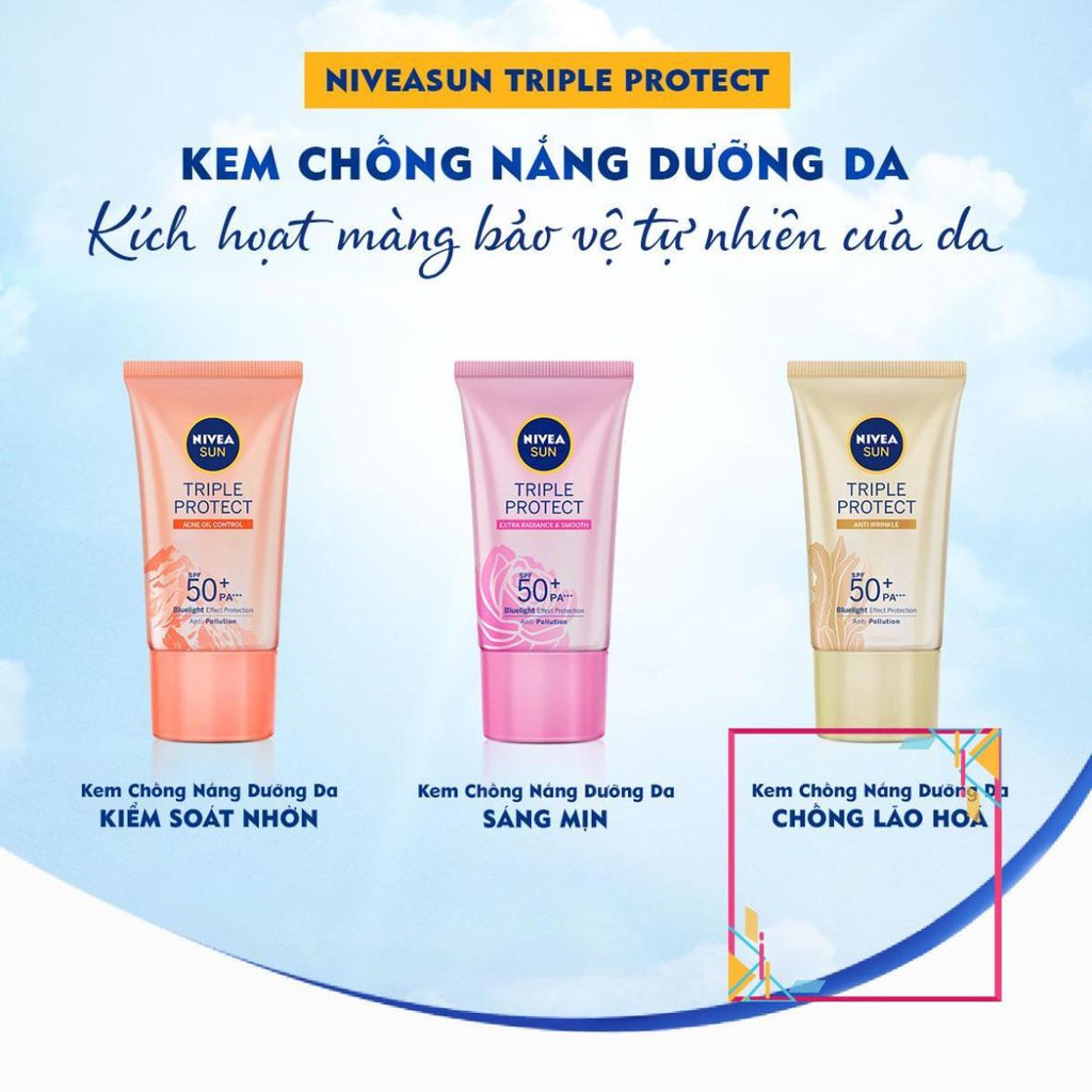 [Độc Quyền] Kem Chống Nắng Dưỡng Da Sáng Mịn NIVEA SUN Triple Protect Extra Radiance & Smooth SPF50+ PA+++ 40ml - 85536