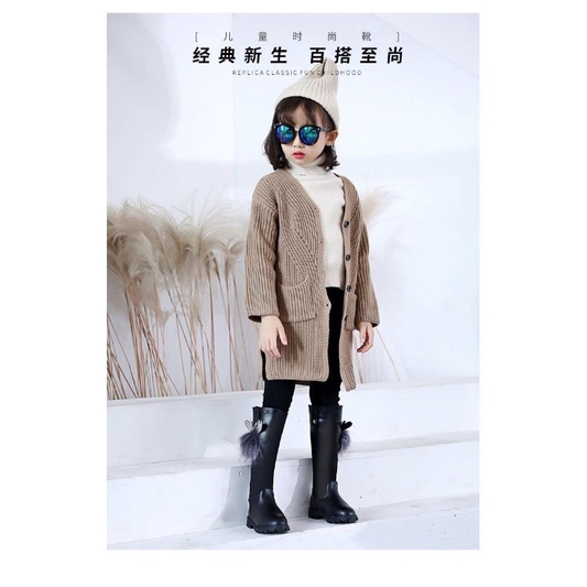 bốt cáo cổ bé gái - giày da bé gái có lót lông ấm, khoá kéo giáng sinh D6